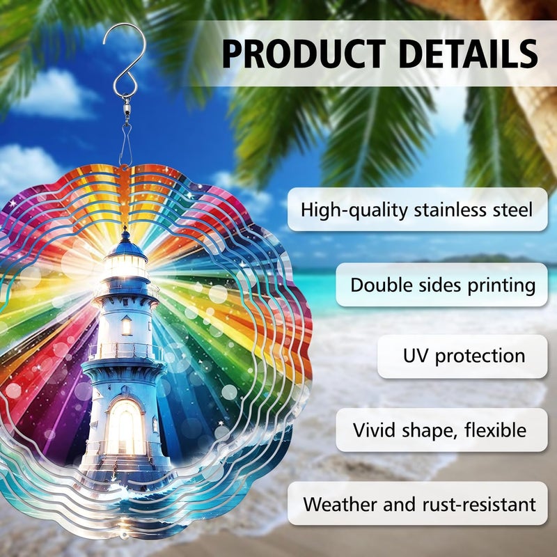 PODMemory Lighthouse Wind Spinner, Lighthouse Wind Spinner Hanging for Yard and Garden, Unique Gift Wind Spinner, 3D Hanging Wind Spinner Outdoor - Image 4
